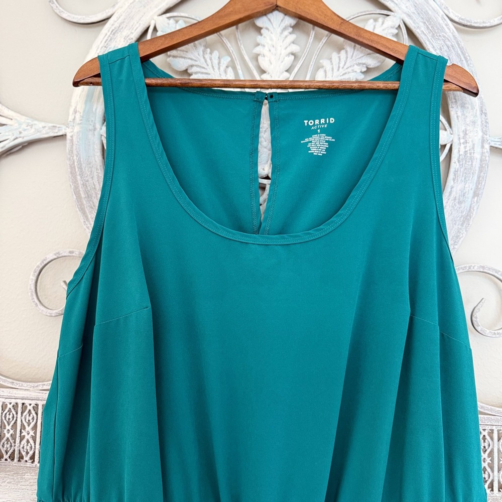 Torrid Active Womens Teal Green Sleeveless Romper Elastic Waist Pockets Sz 14/16 - Picture 4 of 9